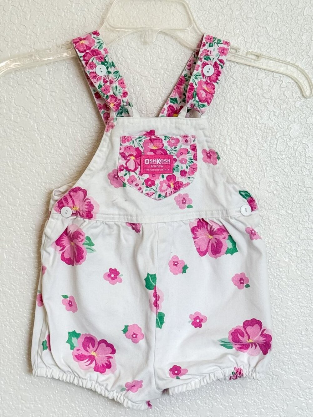 Vintage Oshkosh B’gosh Floral Bubble Romper 4T White Pink Bow USA Rare 80s-90s